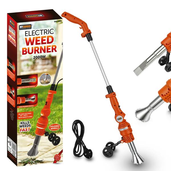 My Garden Outdoor Living My Garden Electric Weed Burner 2000W - Dual Heat Weed Remover with Folding Wheels, 2 Nozzles, Detachable Handle & UK Plug