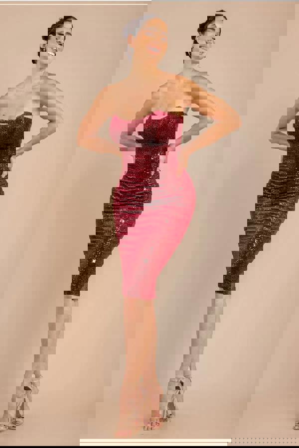 Bandeau Sequin & Velvet Midi Dress - Wine DR3718