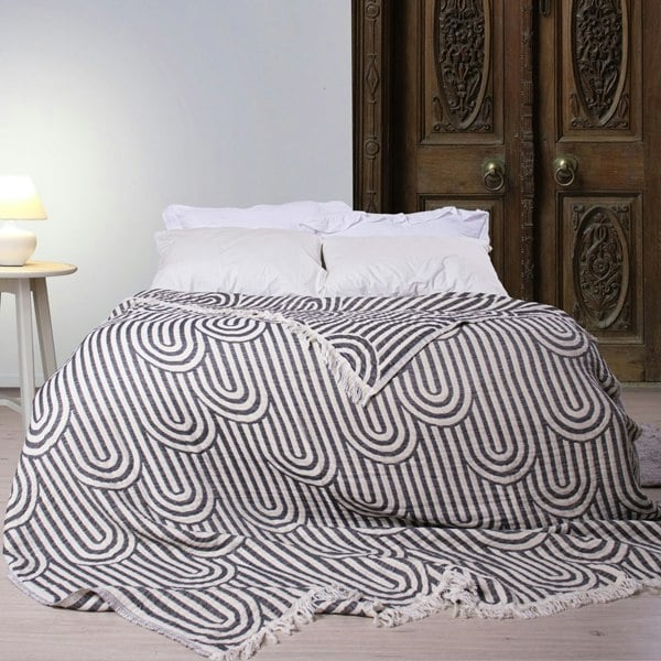 Cotton and Olive Tigris Soft Cotton Jacquard Blanket, Black