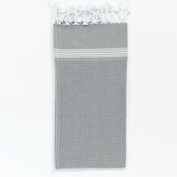 Cotton and Olive Tuana Cotton Hammam Hand Towel with Tassels, Smoke | Seconds