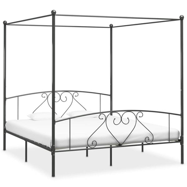 Berkfield Canopy Bed Frame Grey Metal 6FT Super King