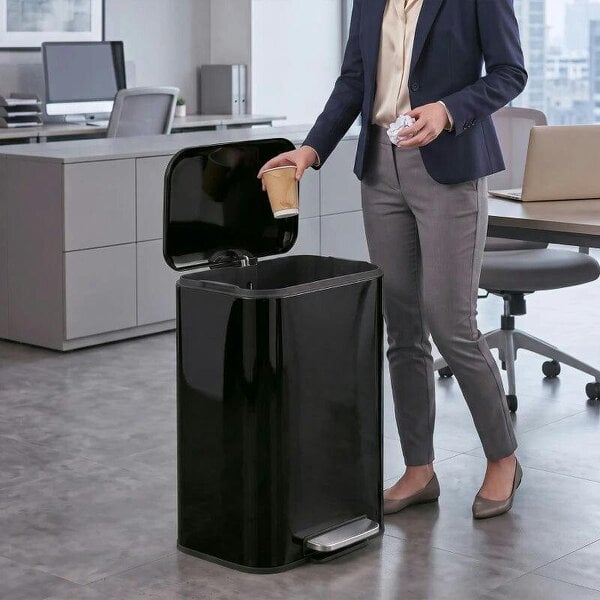 50 L Kitchen Pedal Bin, Metal Rubbish Bin with Removable Inner Bucket, Soft-Close & Stay-Open Lid, High Gloss Black