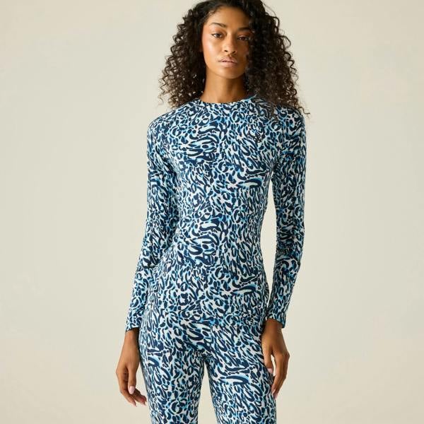 Dare 2B Womens/Ladies Exchange III Animal Print Thermal Base Layer Set - Blue/White - 
