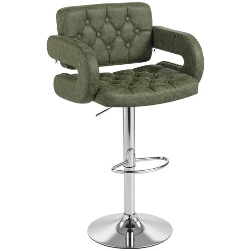 Wyld Haus Dovetti Green Faux Leather Adjustable Swivel Bar Stool With Arm Support
