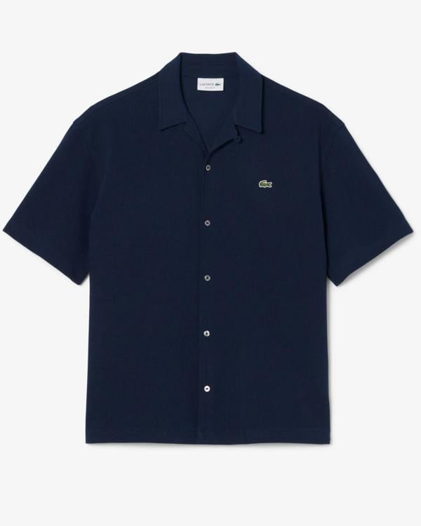 Lacoste Relaxed Fit Short Sleeved Mens Piqué Shirt - Navy Blue 166 | CHO | Designer Mens Short Sleeve Shirts