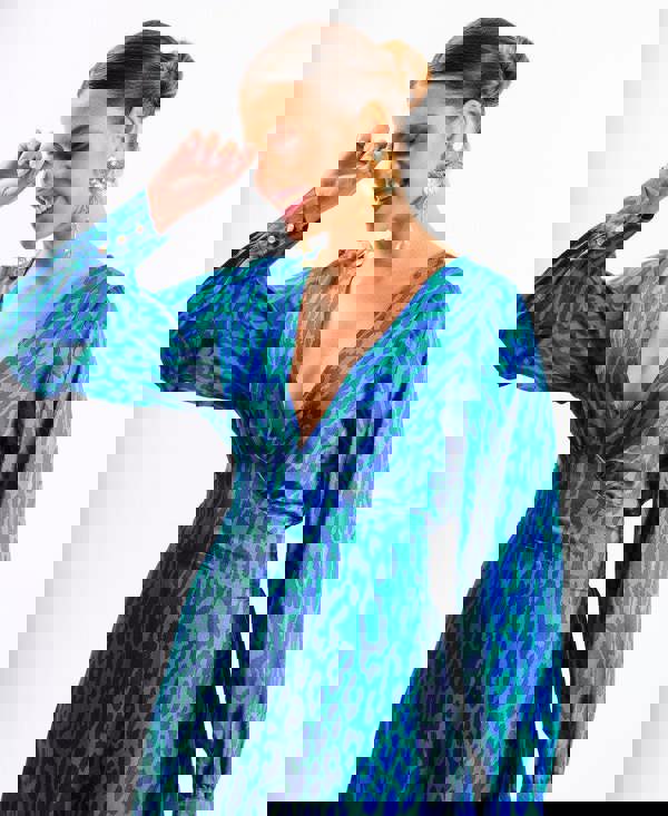 Blue Leopard Printed Maxi Dress