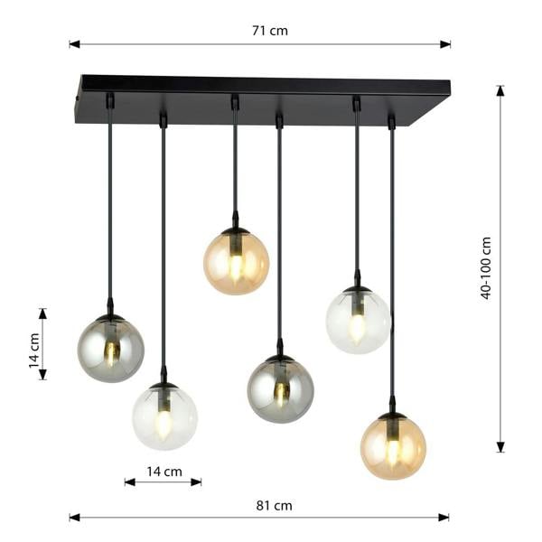 Emibig COSMO Pendant lamp  6 x E14 Black with Transparent, Graphite and Amber Shade