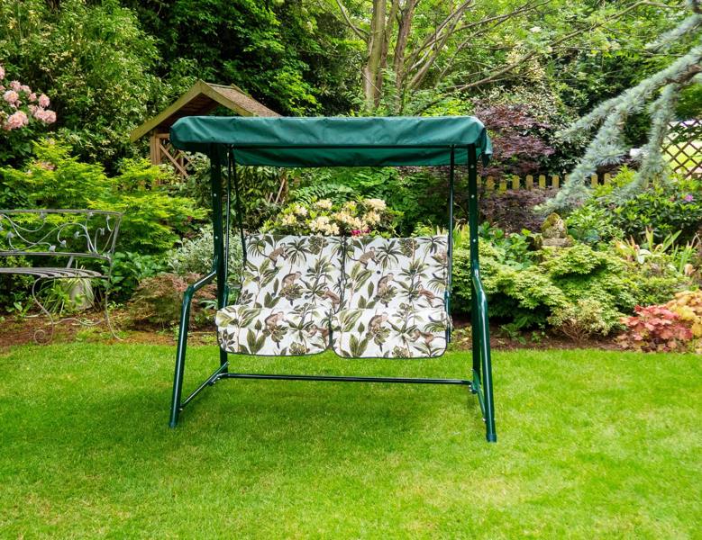 REPLACEMENT CUSHION ONLY Vienna Deluxe 2 Seater Garden Hammock (Pattern options available) 153cm (H) x 140cm (W) X 121cm (D) Tropical Green The Garden Furniture Shop