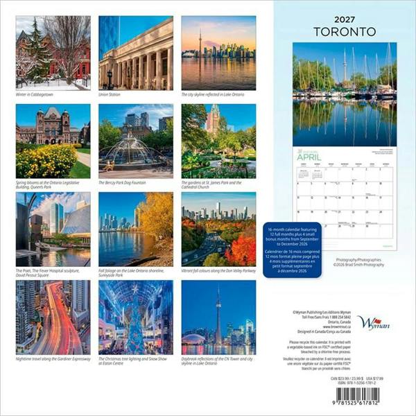 Toronto Calendar 2027, Wall Calendars, Month To View, Travel, Gift