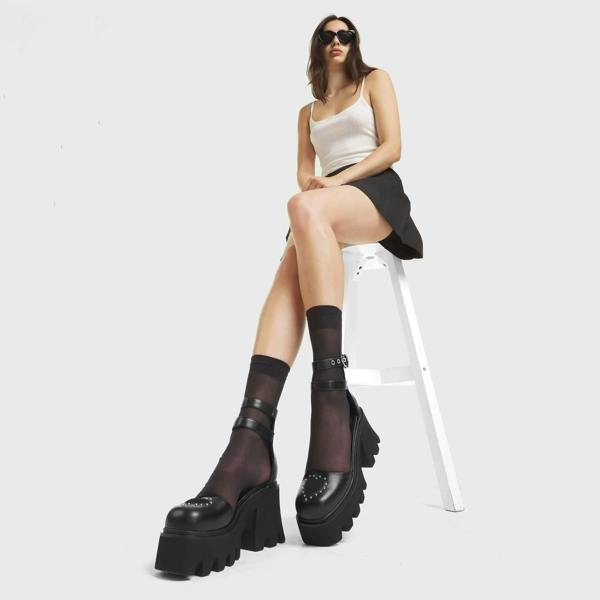 Lamoda Work It Stylish Black PU Chunky Platform Shoes Trendy Summer Footwear