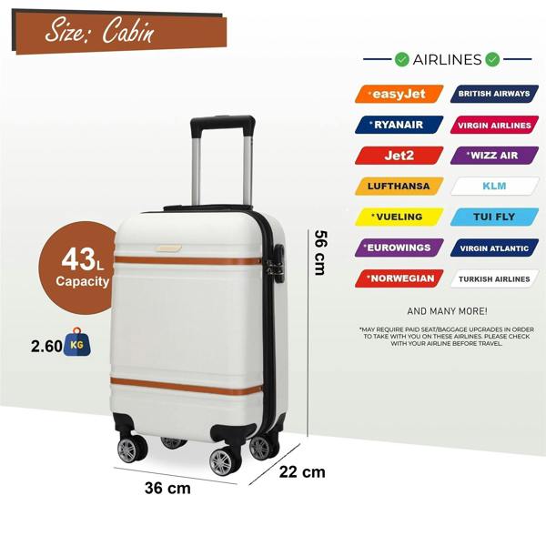 Infinity Luggage Hard Shell Cabin 36 x 22 x 56 cm ABS Suitcase Suitable for Easyjet, Ryanair, Wizzair