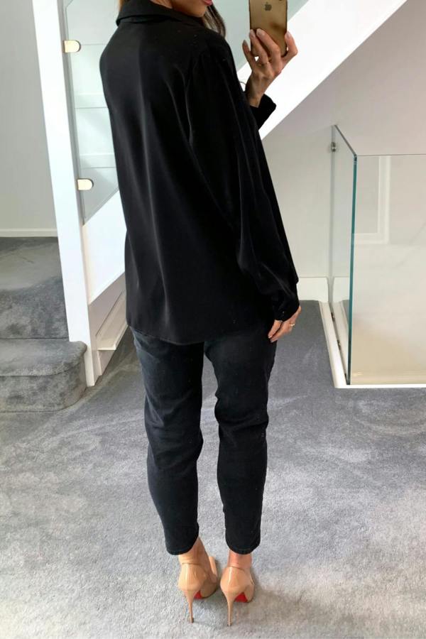Hoxton Gal Oversized Long Sleeves Blouse Shirt with Button Details in Black