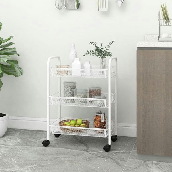 Berkfield 3-Tier Kitchen Trolley White 46x26x64 cm Iron