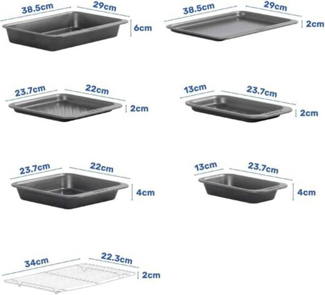 7 Piece Premium Non Stick Bakeware Set Airfryer & Dishwasher Safe, BPA Free Including Trays, Roaster & Cooling Rack 