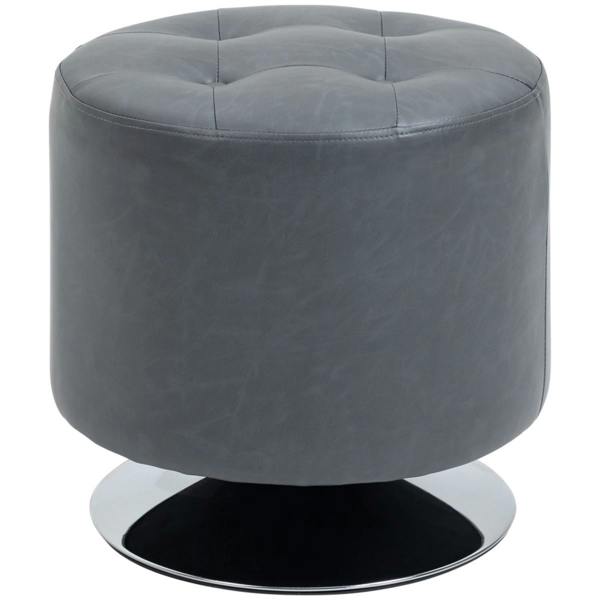 Dyzi 360° Swivel Faux Leather Footstool Padded Steel Base Grey