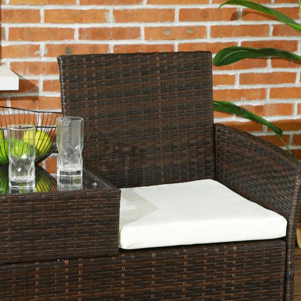 Wyld Haus Renata Faux Rattan Brown 2 Seat Garden Chair With Integrated Coffee Table