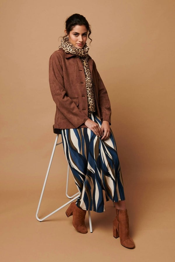 Brown | Faux Suede Button Front Shirt Jacket
