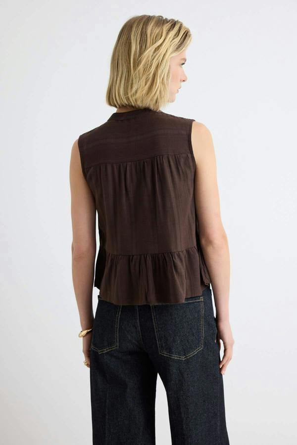 WOVCOR Sleeveless Mandarin Collar Relaxed Fit Shirt