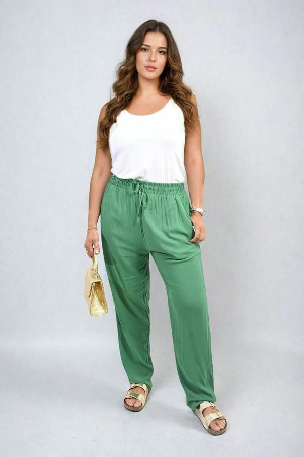Matilda Drawstring High Waist Trouser With Side Pockets - Green