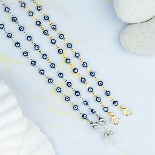 The Colourful Aura Gold Blue Evil Eye Protection Summer Turkish Reading Eyeglass Chain Lanyard