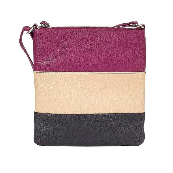 Pia Colour Block Leather Cross-Body Bag, Fuchsia Cream & Navy Bag with