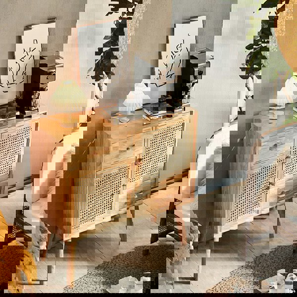 Madeline Rattan Sideboard, Small with oak sideboard next