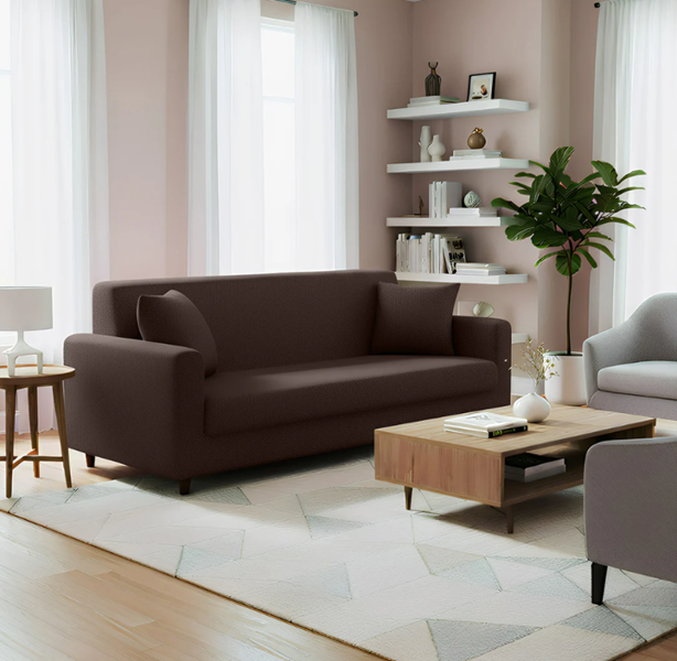Anyseat 3 Seater Sofa Cover Plain Coffee Style and Protection For Living Room Sofa Chair Elastic Stretchable Slipcover