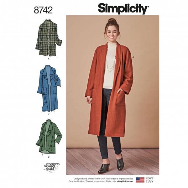 Simplicity Sewing Pattern 8742, Cardigans, Coats for Women, A (XS-S-M-L-XL) - Intermediate