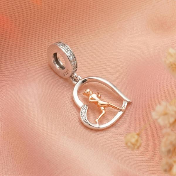 Parus Home Runner Charm Pandora Compatible 925 Sterling Silver Heart Dangle, Marathon Sport Jewellery For Snake Bracelet