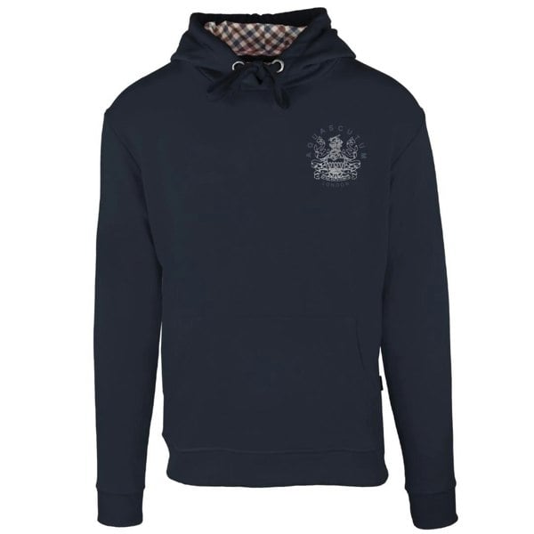 Aquascutum Aldis Emblem Logo Hoodie - Navy Blue