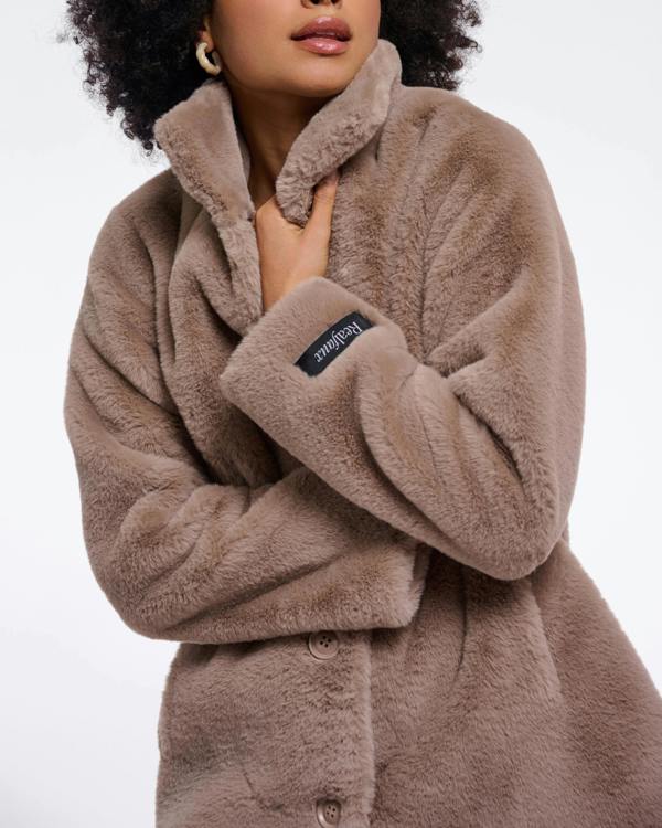 Rino & Pelle Nonna Womens Single Breasted Faux Fur Coat - Mocha Latte | CHO | Designer Womens faux fur coat