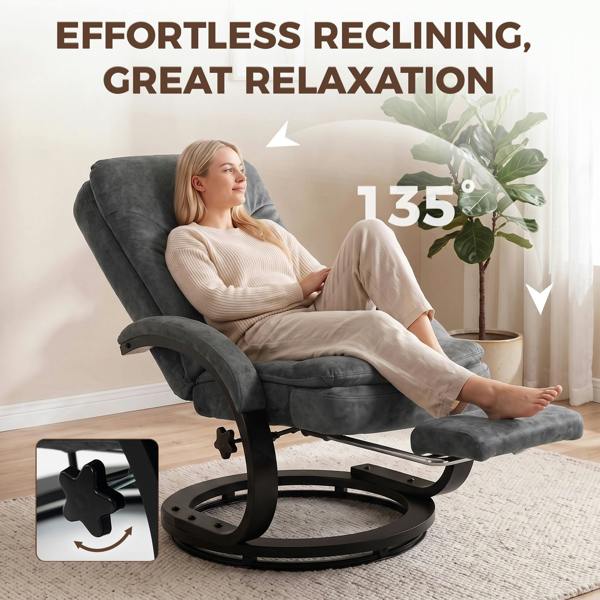 HOMCOM Swivel Recliner Chair, Velvet Manual Recliner Armchair