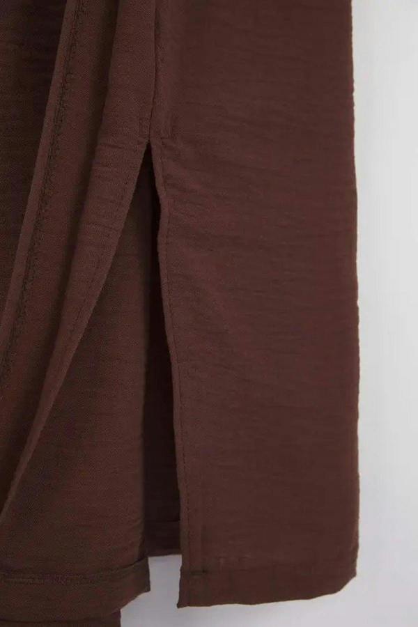 WOVCOR Flannel Midi Dress with Slit and Tie Detail