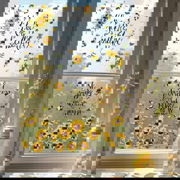 WALPLUS WSW6019 - Sunflowers Watercolour with Butterflies and Bees Window Clings