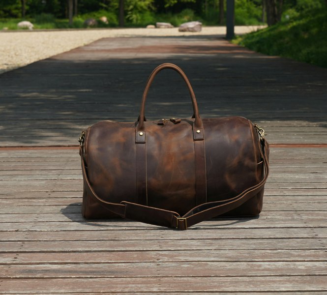 Touribag Genuine Leather Holdall - Dark Brown