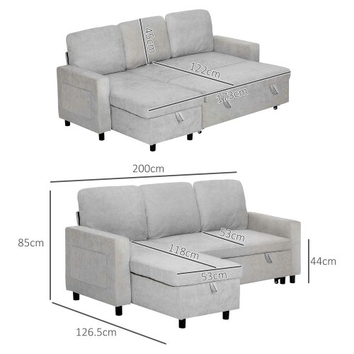 Wyld Haus Tafaha Light Grey Pull Out Sofa Bed With Storage and Side Pockets