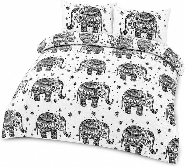 Night Zone Elephant Print Polycotton Duvet Cover Set – Safari Wildlife Bedding with Pillowcases