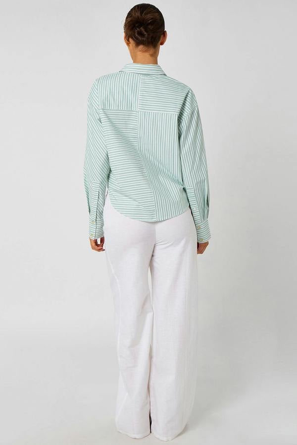 Urban Bliss Green Pinstripe Cropped Shirt