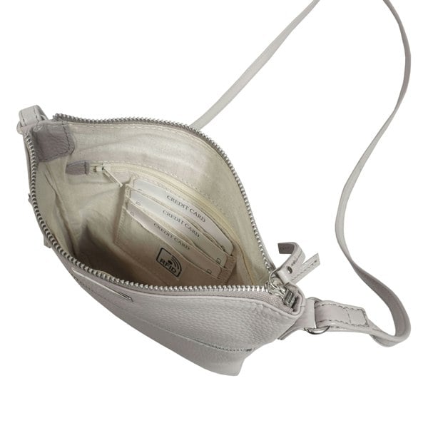 Assots London 'ROSY' Light Ice Grey Pebble Grain Soft Real Leather Crossbody Bag