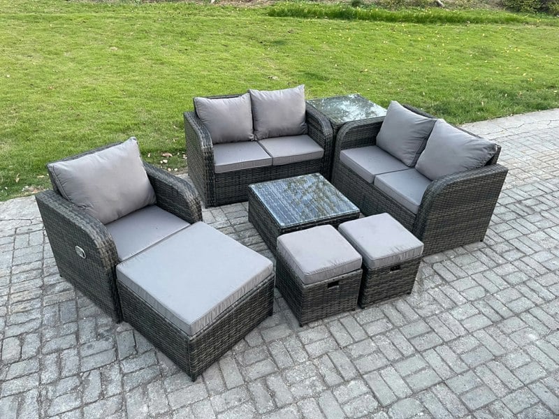 Fimous 8 Piece Garden Furniture Sets 8 Seater Outdoor Patio Furniture Set Weaving Wicker Rattan Sofa Chair and Table with 3 Footstools Side Table