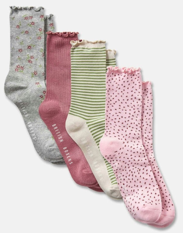 Women's Four-Pair Sock Gift Box – Briar Rose Pinks & Greens - British Boxers