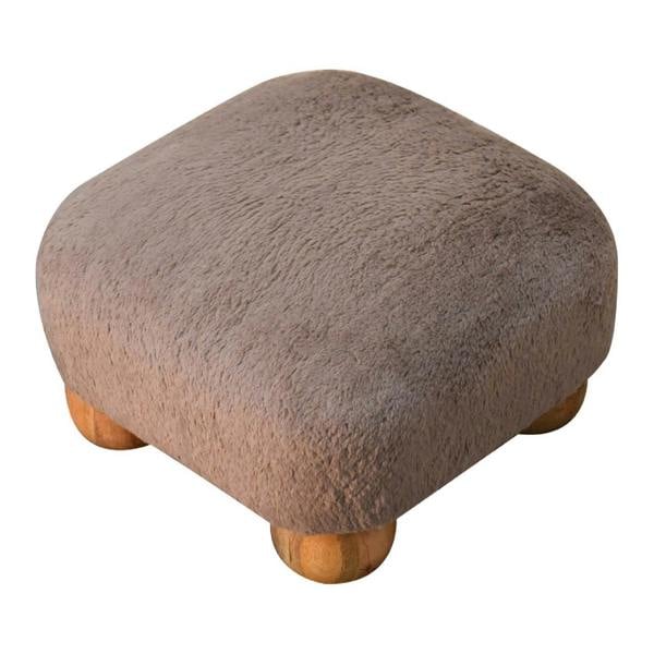 Artisan Furniture Solid Wood Mocha Faux Fur Nordic Footstool