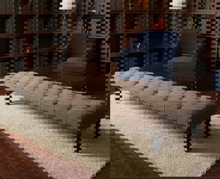 ISTOOLS Rectangular Sand Coloured Chesterfield Footstool – Luxury Velvet Ottoman UK