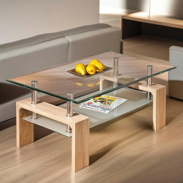 Rafaelo Mobilia 2 Tier Glass Coffee Table Oak