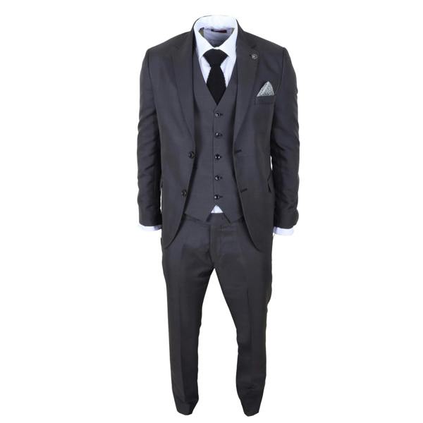 TruClothing IM51 - Men's Charcoal Check 3 Piece Tailored Fit Suit