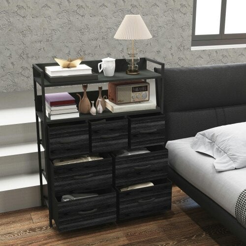Wyld Haus Latoli Fabric And Wood Black 7 Drawer Rustic Storage Chest