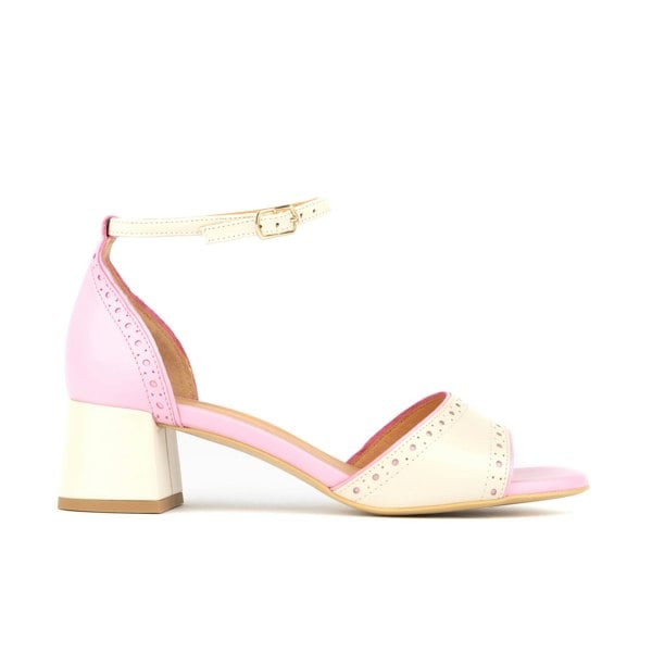 Embassy London Croupier - Pink & White - Women's 2 inch heel ankle strap leather sandal in pastel