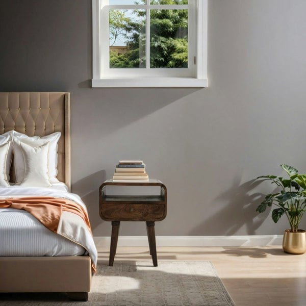 IH Design Winnie Dark Mango Wood Bedside Table with Drawer