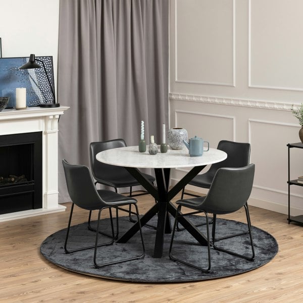 Furniture To Go I_Oregon Dining Chair In Black with Cream Stitching Set of 2