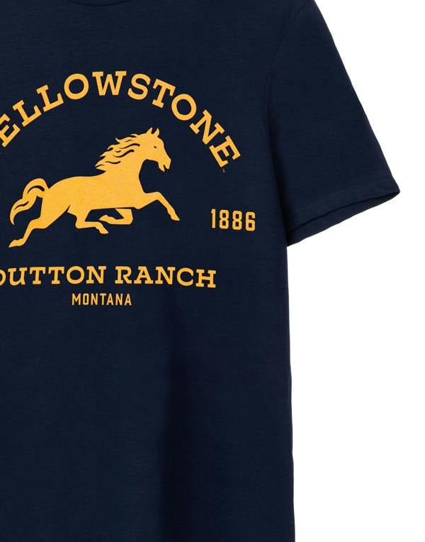 Yellowstone Mens Blue Dutton Ranch Logo Short Sleeved T-Shirt